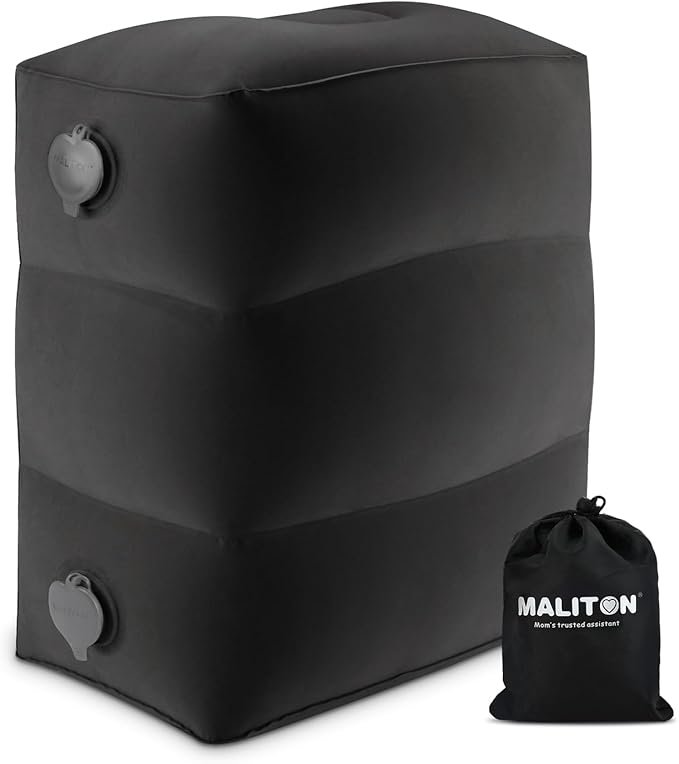 Maliton Inflatable Travel Foot Rest Pillow, Toddler Airplane Bed, Car Seat Foot Rest for Kids, Adjustable Height Leg Rest Pillow for Airplane, Home, Office(Black, 1 Pack) by Maliton