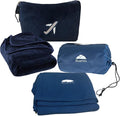 BlueHills Premium Soft Plush Travel Blanket and Ultra Compact Travel Blanket Value Pack Set of 2 - Airplane Flight Blanket Throw in a case with Strap Compact Pack for Car Plane Travel Navy Blue by BlueHills