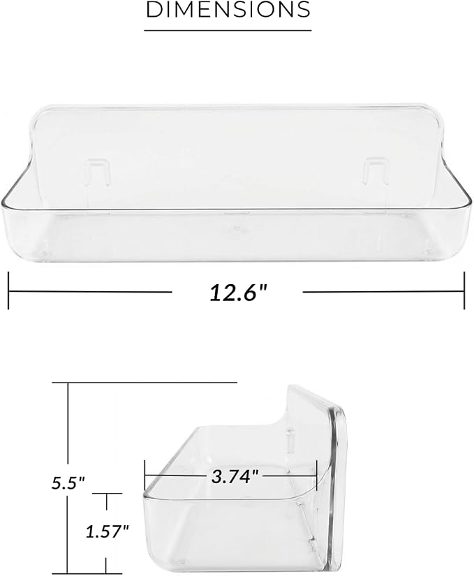 Long Adhesive Wall Organizer Shelf, No-Drill, Clear | BPA-Free PET, Built-In Drain Holes, Detachable, Extended Storage for Shampoo Bottles, Body Wash, Spice Jars - Image 2