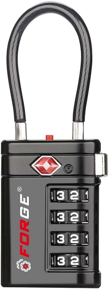 Forge TSA Approved Luggage Locks 4 Digit Combination TSA Travel Locks with TSA008, Open Alert Indicator, Zinc Alloy Body for Luggage, Suitcase, Backpack, and More. 1 Black Lock. by Forge