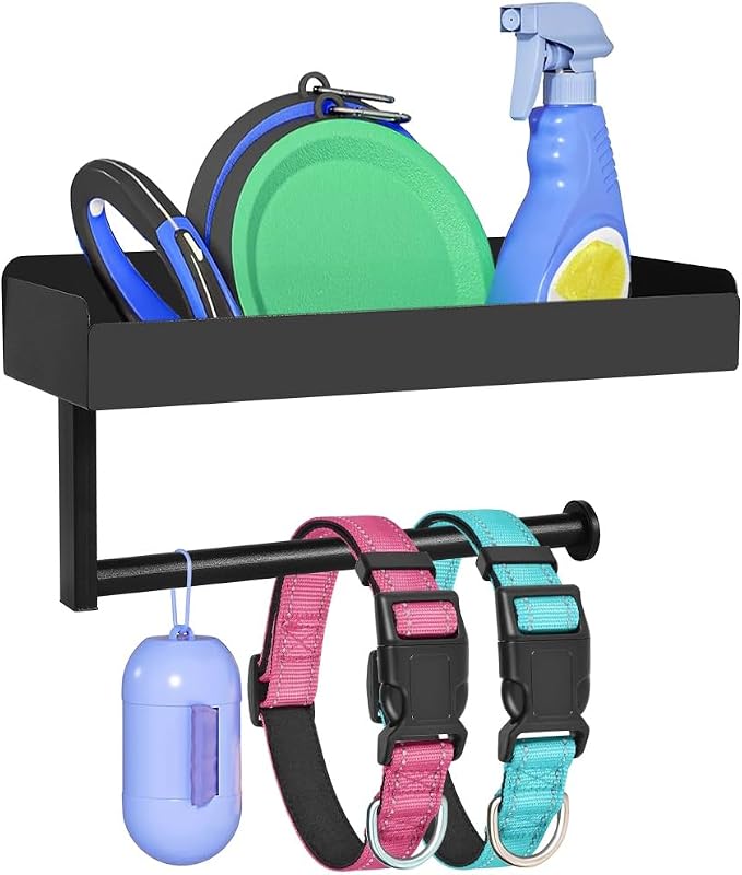 Picowe Magnetic Dog Leash Holder, Pet Stuff Organizer with Shelf Storage for Refrigerator, Metal Rack for Dog Collar Leash Toy Treats, Multifunctional Entryway Key Rack for Home Kitchen Bathroom by Picowe
