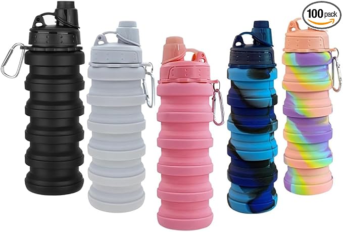 Collapsible Water Bottles 5 Pack 500ml（Colorful | Travel Sports Portable Water Bottle Reusable Water Bottles silicone Water-proof camping water bottle. by Dontinhu