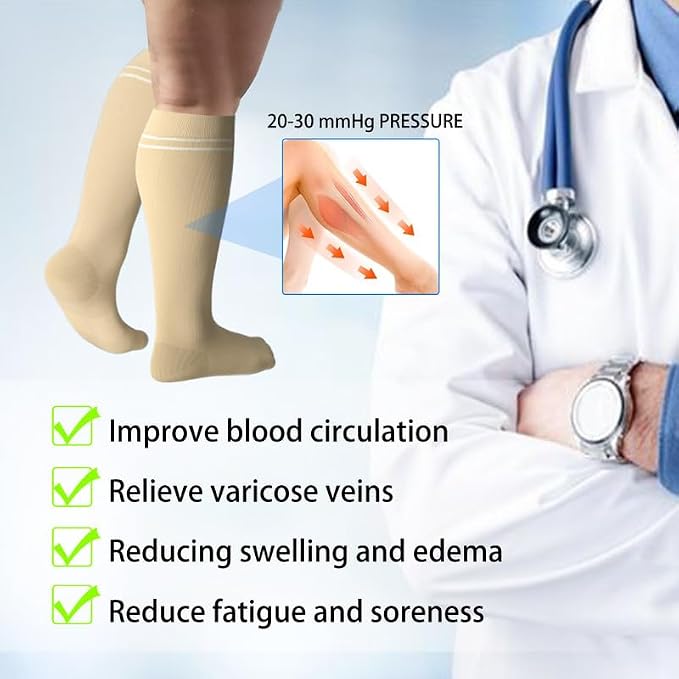 LEVSOX Viscose Made from Bamboo Compression Socks for Pregnant Women 20-30 mmHg Knee High Cute Mens Supports Socks for Travel - Image 6