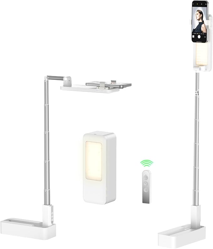 4smarts Phone Tripod Recording with LED Light, 360° Rotatable, Portable & Extendable Stand for 3.5-6.9” Smartphones, Wireless Rechargeable, Ideal for Beauty Content & Live Streaming by 4smarts