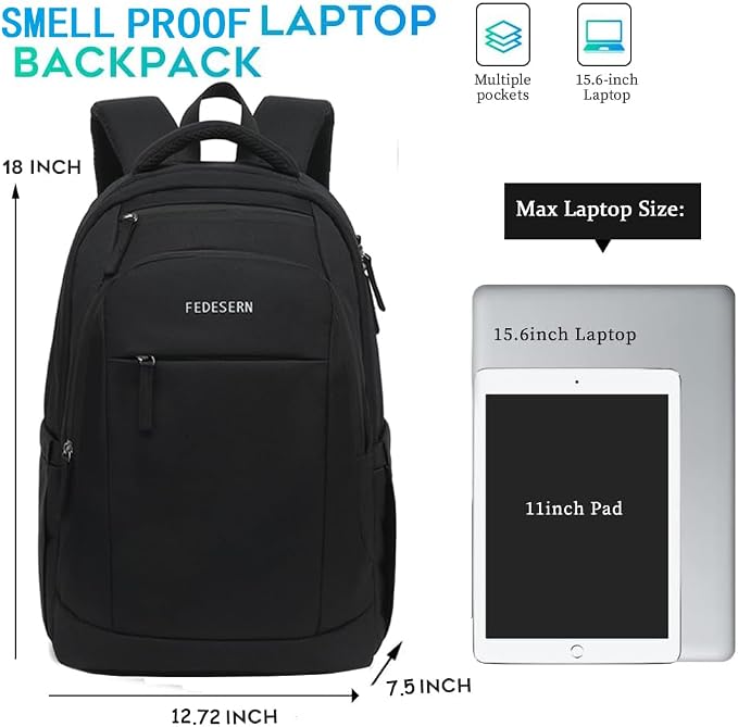 Smell Proof Backpack with Lock,Water Resistant Smell Proof Bags Travel Laptop Backpack,Large Capacity Carbon Enduring Smell Proof Stash Bag with Lock for Men Women (Black) - Image 6