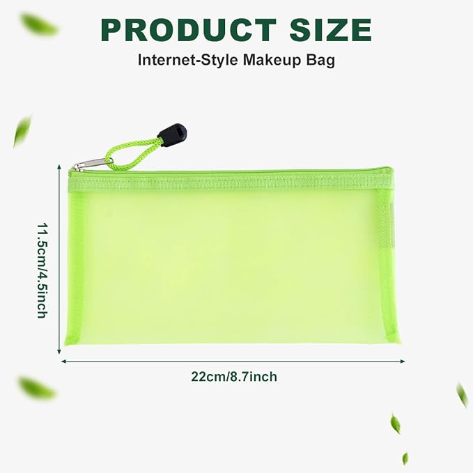 Happyupcity 2PCS Creen Mesh Nylon Storage Bag with Zipper Small Makeup Bag Toothbrush Toothpaste Cosmetic Tools Holder Portable Reusable Pocket for Travel Vacation Business Trip ColorRandom - Image 3