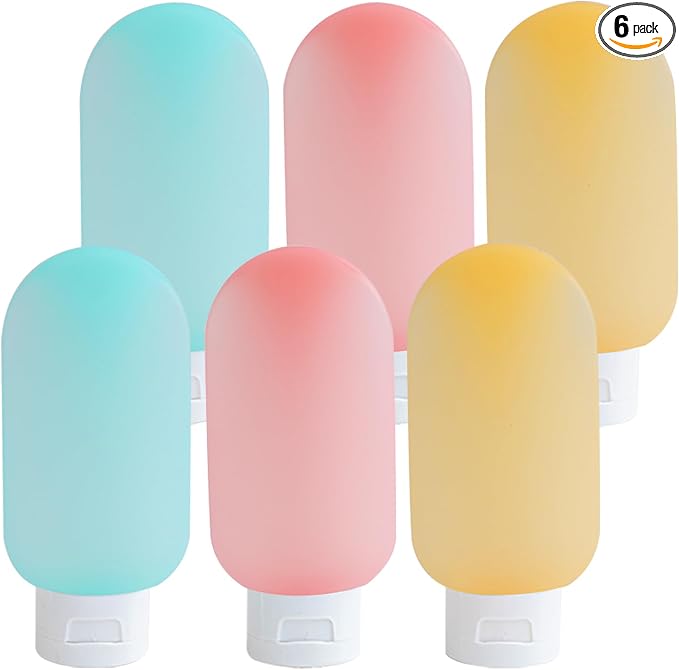 Travel Bottles for Toiletries 6 Pack, Leakproof 2 oz Tsa Approved Travel Size Containers, BPA Free Plastic Shampoo and Conditioner Bottles, Camping Travel Essentials (Multicolor - B) by DEWSENSI