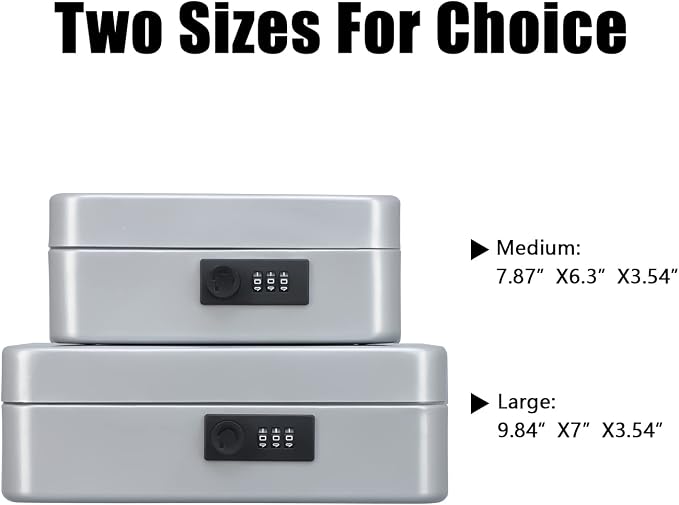 KYODOLED Large Cash Box with Combination Lock,Safe Metal Box for Money, Storage Lock Box with Money Tray,9.84"x 7"x 3.54" Lightgrey Large - Image 6
