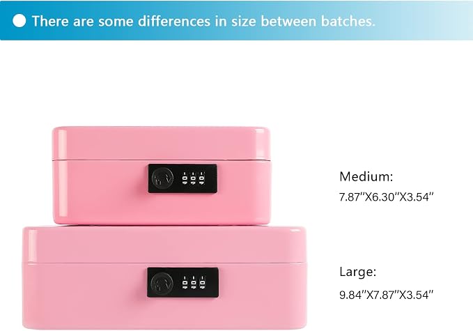 xydled Steel Cash Box Safe with Combination Lock,Money Safe Box with Removable Coin Tray,Large,9.84"x 7.87"x 3.54",Pink - Image 7