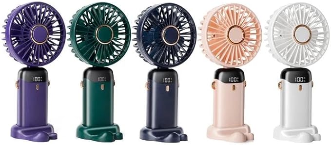 5 PCS Portable Handheld Fan, 12 hours Upgrade 3200mAh Mini Fan with Stand, 90° Foldable, 5 Speed Wind, 3 in 1 Personal Small Fans, Makeup Fans for Women (Purple, Green,Pink,Blue,White) by Unknown