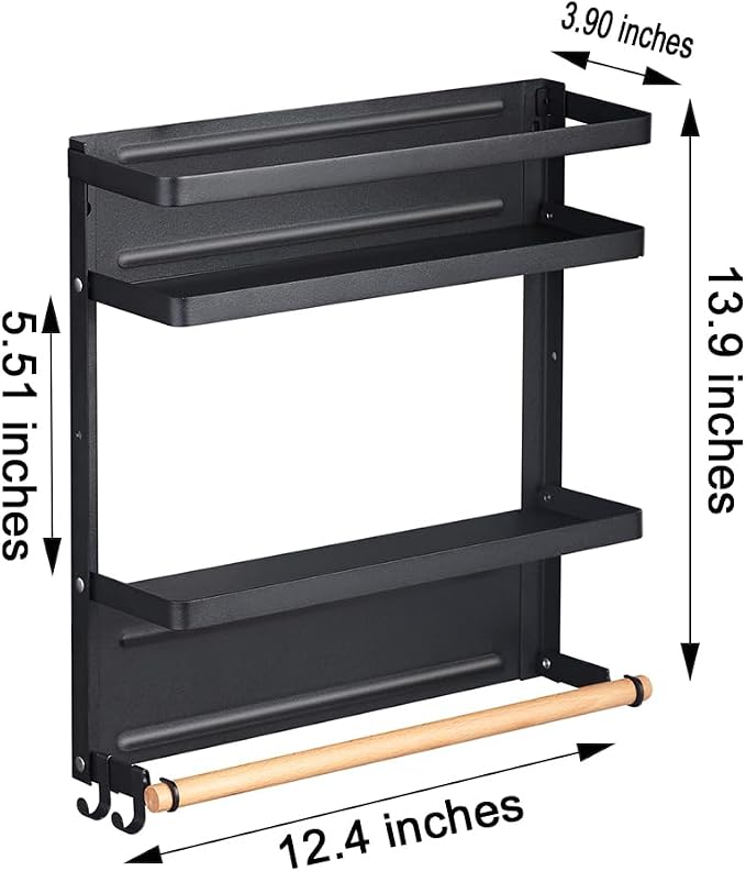 Magnetic Spice Rack Organizer Single Tier Refrigerator Spice Storage Shelf, Easy to Install The Side of The Refrigerator Can Hold spices, Jar of Olive Oil (Black L) - Image 3