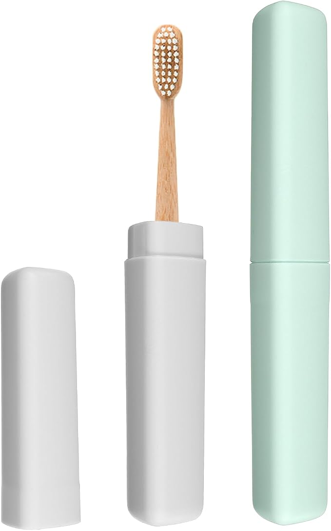 uxcell 2Pcs Travel Toothbrush Case, 8.27 x 1.38 Portable Travel Toothbrush Holder, Plastic Toothpaste Container for Bathroom, Gym, Business Trip, Camping, Green/Gray by uxcell