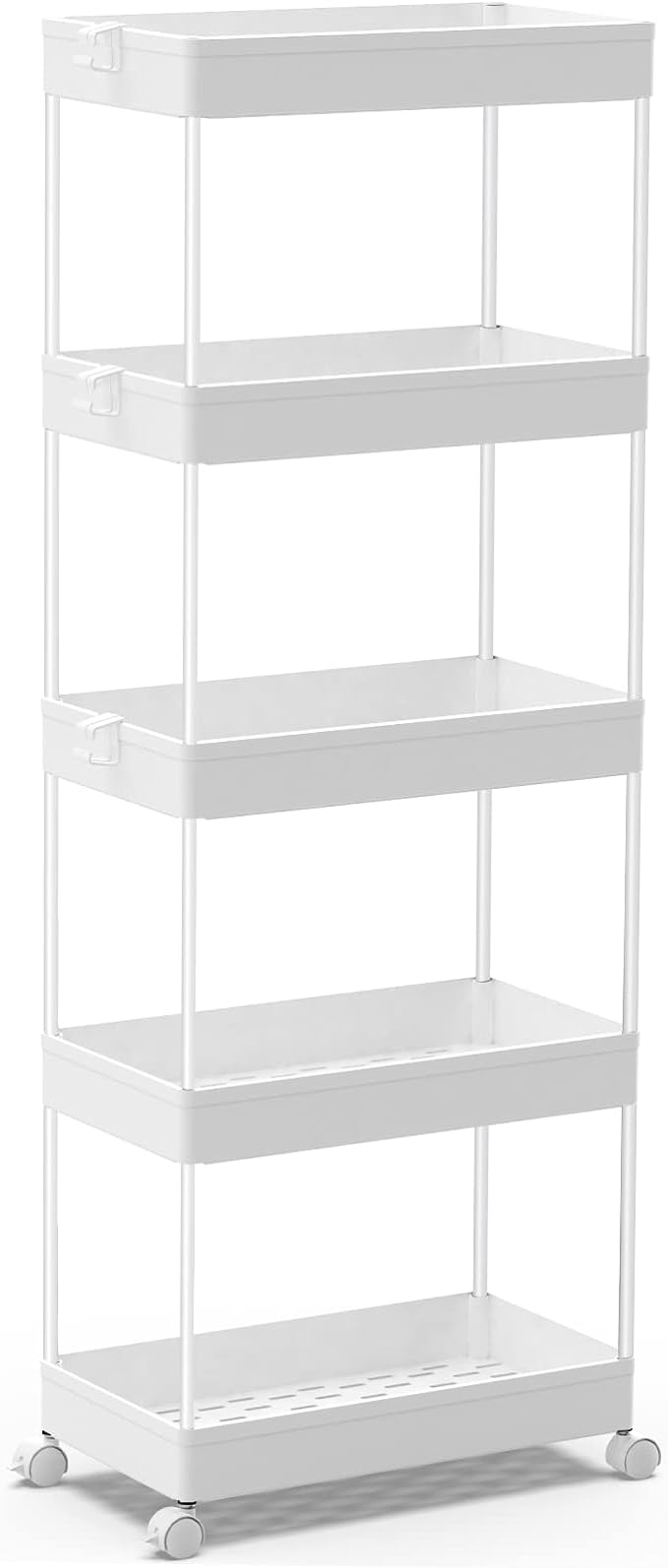 SPACEKEEPER 5 Tier Storage Rolling Cart, Bathroom Cart with Wheels, White | Mobile Storage Cart for Laundry Room Organization,Kitchen,Office,Bathroom, Utility Cart for Snack,Craft,Art,Makeup,Nail,Toys by SPACEKEEPER