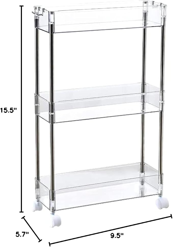 Chris.W Slim Storage Cart 3 Tier with Wheels, Clear Bathroom Cart Organizer, Mobile Shelving Unit Rolling Utility Cart, Slide Out Organizer for Kitchen, Bathroom, Laundry, Narrow Places, Office 5.2" W - Image 9