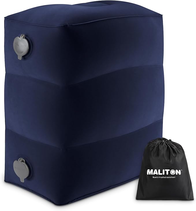 Inflatable Travel Foot Rest Pillow, Small Size（Blue, 1 Pack） | Kids Airplane Bed, Adjustable Height Leg Pillow for Air Travel, Make a Flat Bed for Toddlers, Great for Airplane, Train, Car by Maliton