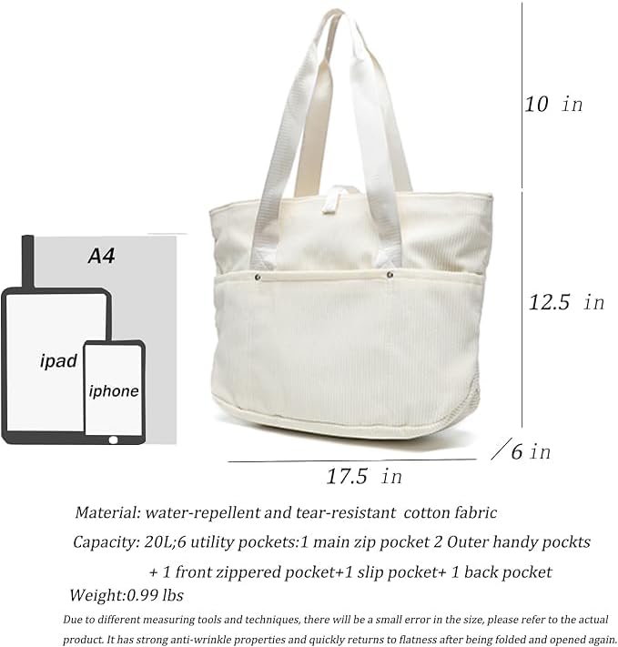 Corduroy Tote Bag Womens Foldable Purses and Handbags for Work Travel - Image 5