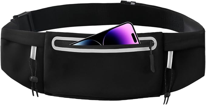 Running Belt Fanny Pack: 3 Pocket Waist Bag for Men Women Workout Exercise Fitness Phone Holder Fits All Phones with Bib Clip, Black by Unknown