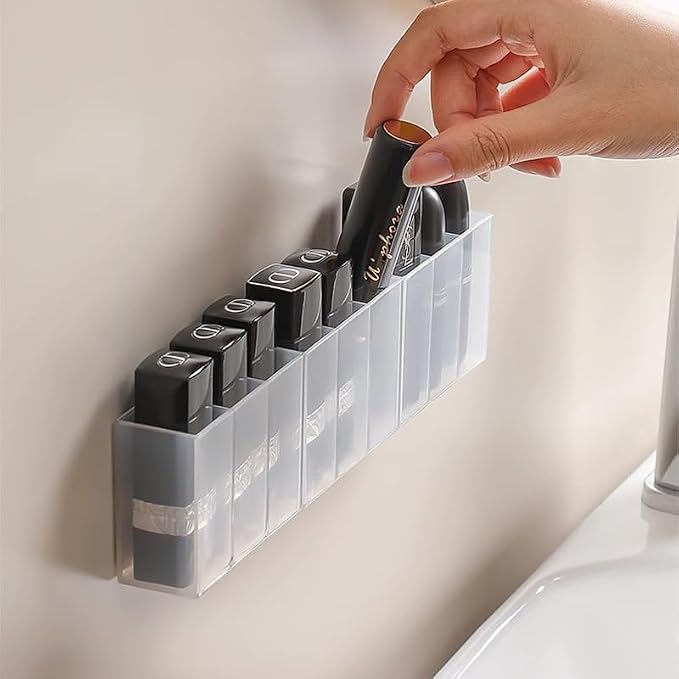 Wall Mounted Storage Box (2-Pack) – No-Drill Partition Organizer for Makeup Brushes, Lipsticks, Eyebrow Tools & Desktop Accessories – Adhesive Hanging Storage Holder - Image 4