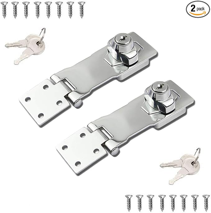 2 Packs Keyed Locks Twist Knob Locking Hasp for Small Doors, Cabinets and More,Stainless Steel Steel, Catch Latch Safety Lock with Keys (4inch, Silver) by VIDYSUFYR