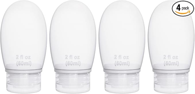 Silicone Travel Bottles for Toiletries TSA Approved Travel Size Containers Set 4 Pack Portable Leak Proof Refillable Cosmetic Squeeze Bottles Shampoo Hair Conditioner Body Lotion Bath Shower Gel by imuviy