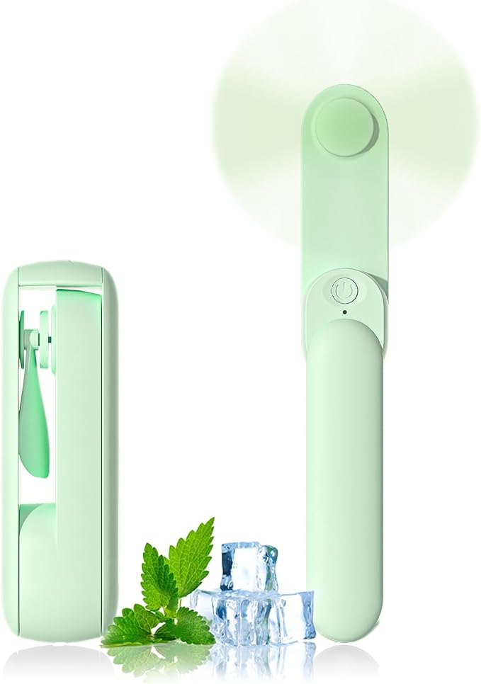 Portable Handheld Fan, 2 IN 1 Mini Hand Fan, Battery Operated [8-15 Working Hours], USB Rechargeable Personal Foldable Fan for Indoor, Small Pocket Fans Travel Essentials for Outdoor (Green) by LERAT