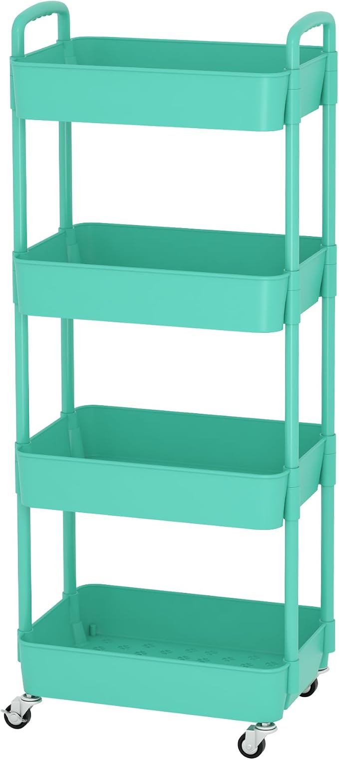 Sywhitta 4-Tier Plastic Rolling Utility Cart with Wheels for Storage,Green | Multi-Functional Storage Trolley, for Office, Living Room, Kitchen, Bathroom,Movable Organizer,Space-Saving,Easy to assemble - Image 8