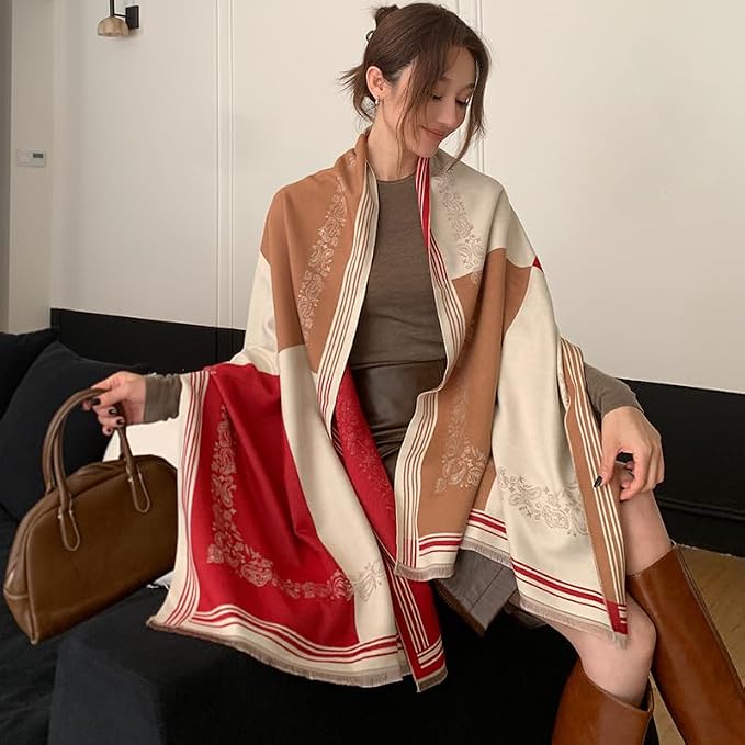 WaJuemy Winter Scarf for Women Dressy Evening Pashmina Shawl Wraps Open Front Poncho Blanket Fashion Travel Shawls Cape Wrap - Image 2