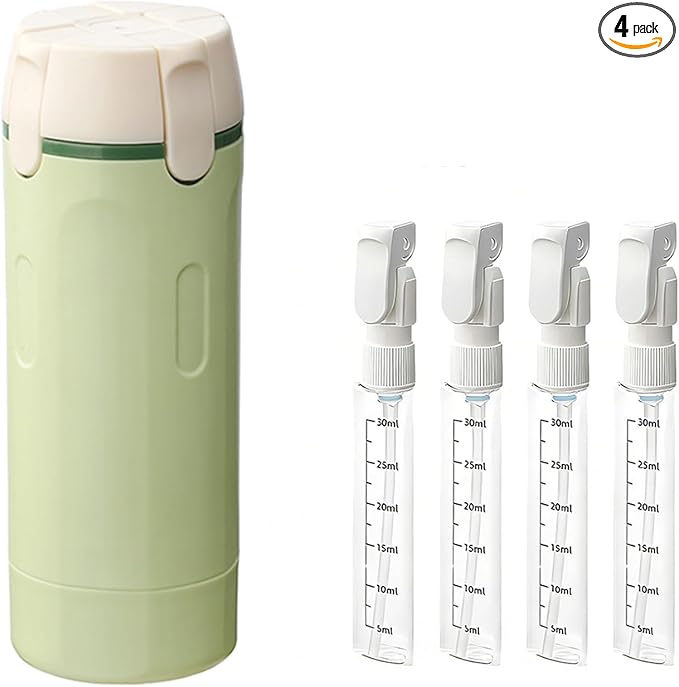 EdenEcho 4 in 1 Travel Dispenser, 4 Pack 1OZ/30ML Travel Bottles with Stickers for Toiletries, Leak Proof Travel Size Containers, Portable for Shampoo Lotion Conditioner Cream Green by Unknown