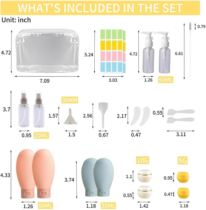 21 PCS Refillable Toiletry Bottles with Toiletry Bag for Travel Containers Empty Squeeze Leakproof Accessories for Toiletries Shampoo Lotion Body Wash (BPA Free) - Image 4