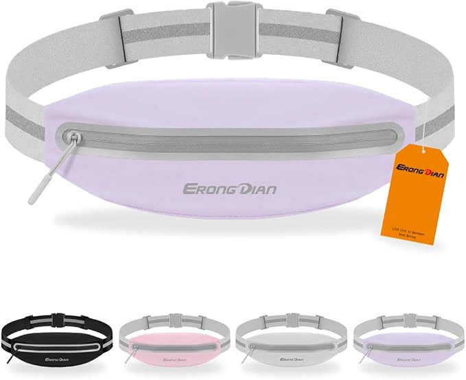 Slim Running Fanny Pack, Water Resistant Running Belts, Purple | Adjustable Elastic Band, Ultra-Light & Breathable, Reflective Strip, Small Waist Pack Money Belt, Phone Pouch for All Phones by ERONGDIAN