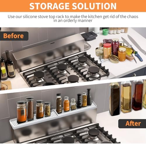 BFONS 30 Inch Silicone Magnetic Stove Top Shelf, Kitchen Over Stove Spice Rack Shelf Apartment Home Must Haves Kitchen Gadgets for Above Stovetop Seasoning Organization Storage (White) - Image 2