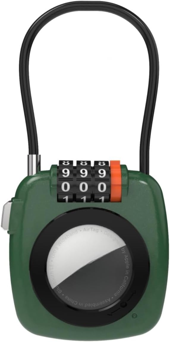Combination Padlock with Tracker, Combination Lock with Smart Tag Compatible with Apple Find My, for Airtag Holder with Cable Lock for Travel, Pet Tracking, Bags, Keys, Luggage, Green by Unknown