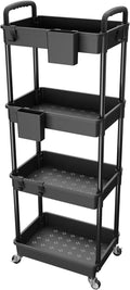 4 Tier Rolling Utility Cart with Handle,REBECAT Utility Cart Made of Multifunctional Storage Organizer Tool for Kitchen,Bathroom,Living Room,Office(Black) by REBECAT