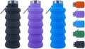 Collapsible Water Bottles 3 pack17oz (Black+Purple+Blue | BPA Free Travel Silicone Water Bottle with Carabiner，Reusable Foldable Portable Sports Bottle for Travel Camping Hiking by Ummigi