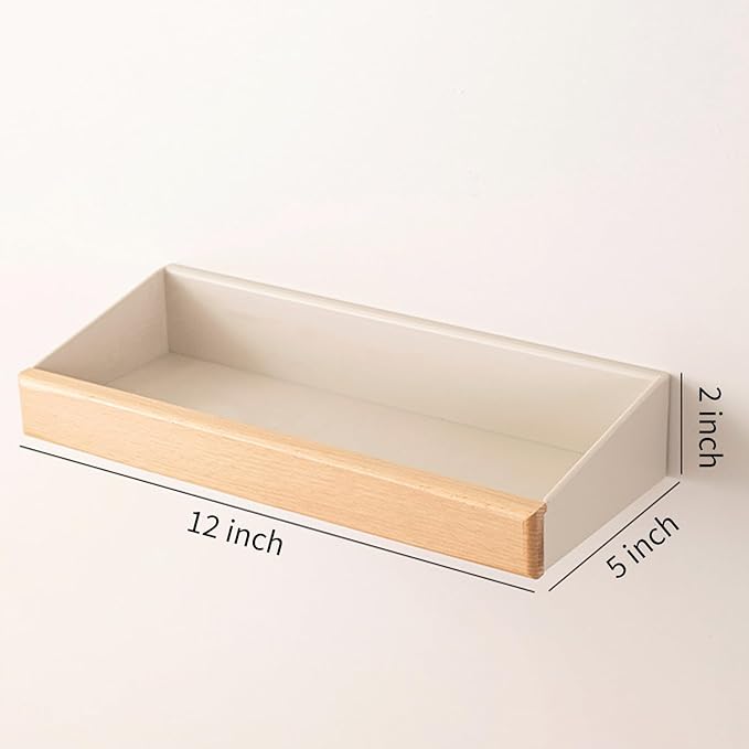 12 Inch Adhesive Floating Shelves for Wall, White Wall Shelves No Drill with 1 Inch Height Wooden Decor, Plastic Adhesive Wall Shelves Organizer for Living Room, Bedroom, Office and Kitchen - Image 3