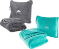 BlueHills Travel Blanket Pillows for Two Airplane Traveling Essentials Flight Throws in Bag case with Backpack Clip Compact Large Plane Accessories – Gray and Teal Green by BlueHills