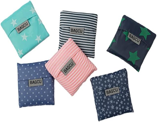 Cloth Tote Bags, Reusable, Foldable, Recycle for Shopping, Fits in Pocket, Eco Friendly for Groceries, Water Resistant, Lightweight, Strong & Durable Large (6Pack) by Bagcu