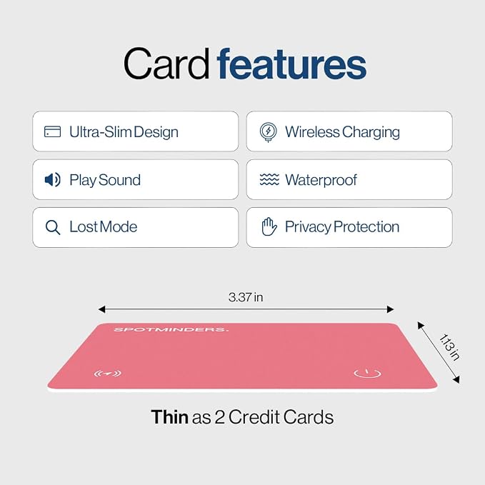 SPOTMINDERS Apple MFi Certified Wallet Tracker Card for Travel Gifts for Women - Works with Apple Find My Rechargeable Tracking Card for Wallet Luggage Passport Purse Slim 0.07in IP68 Pink Item Finder - Image 8