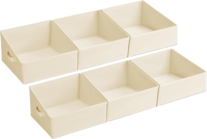 DIMJ Closet Storage Bins - Fabric Storage Baskets for Shelves, Collapsible Clothes Organizer with Handles for Purse, Toys, Books, Towel, Clothes, 6 Pack, Beige by DiMJ