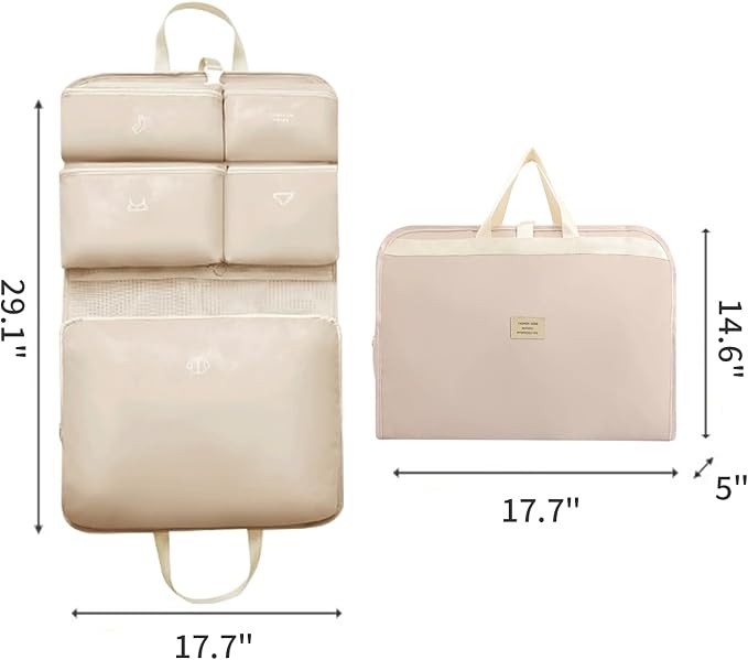 7-in-1 Travel Storage Bag, Foldable Hanging Packing Cube with Compartments for Clothes, Beige - Image 2