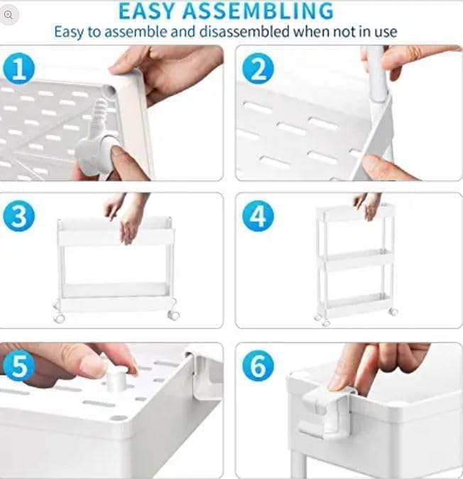 SPACEKEEPER Slim Rolling Storage Cart, 3 Tier Bathroom Cart Organizer,White | Narrow Rolling Cart with Wheels for Kitchen Office Bathroom Laundry Room,Mobile Utility Cart for Craft Art Makeup Nail Polish - Image 4