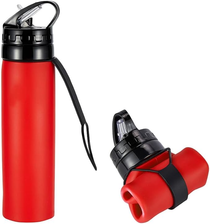 Collapsible Water Bottles 15oz, Odorless BPA-Free Silicone, Leak-Proof Foldable Reusable Bottle - Perfect for Cruise Travel Sports Gym Hiking Camping Cycling - Red by VadoWorld