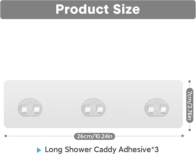 3 Pack Shower Caddy Adhesive Replacement, Strong Adhesive Hooks for Shower Caddy, Waterproof Adhesive Strips, No Drilling, for Bathroom Storage Shelves and Kitchen Racks - Image 2