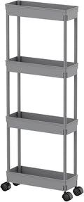 Sooyee 4 Tier Slim Storage Cart,Rolling Storage Cart,Narrow Shelf,Bathroom Rack,Mobile Shelving Unit Organizer for Kitchen, Bathroom, Laundry Room, Grey by Sooyee