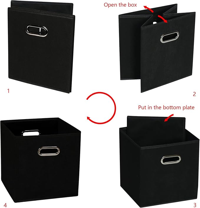 Fabric storage bins Cubes, Fabric Cube Organizer with Handle, Foldable Cube Bins for Cloth or Accessary Storage, 11x11x11, Set of 8, (Black) - Image 6