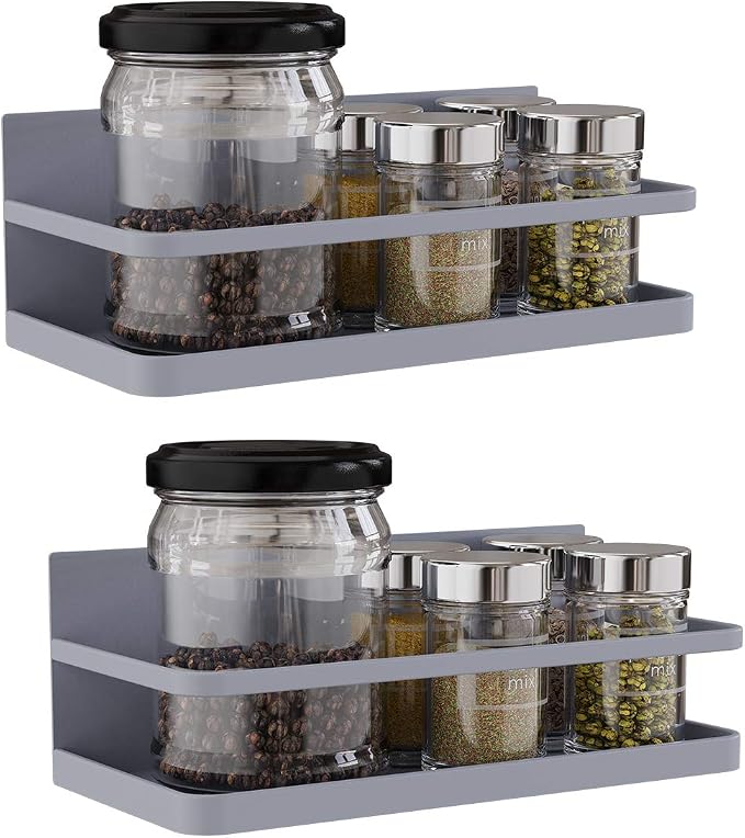 Magnetic Spice Rack Organizer Single Tier Refrigerator Spice Storage Shelf, Easy to Install The Side of The Refrigerator Can Hold spices (Gray 2) - Image 5