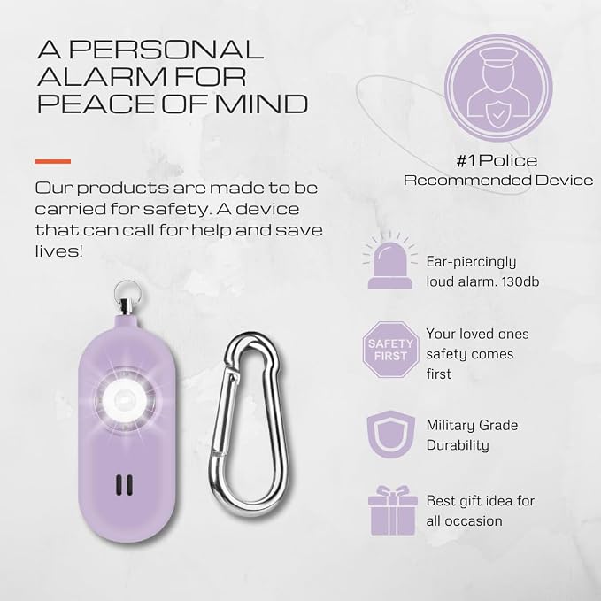 Rechargeable Personal Safety Alarm for Women. 130dB Siren. Ear-Piercingly Loud w/ Flashing LED Strobe Light Siren Keychain - Image 4