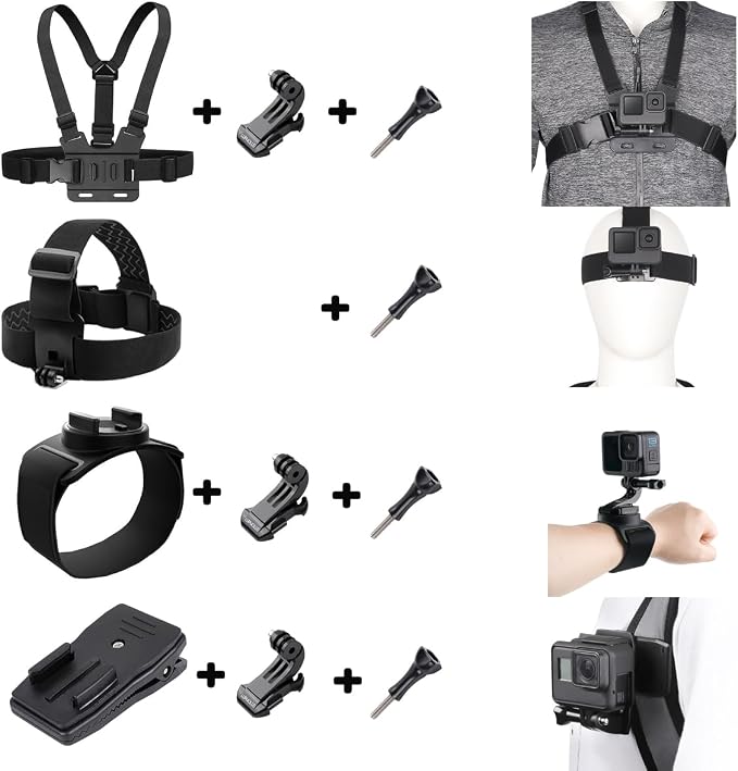 4 in 1 Camera Accessories Kit Head Strap, Chest Strap, Backpack Clip, Wrist Strap Mount Compatible with GoPro Hero 13 12 11 10 9 8 7 6 5 4, Session & Most Action Camera - Image 2
