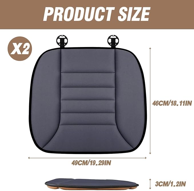 2PCS Car Seat Cushion Pad 1.2" Thick Comfort Seat Protector for Car Driver Seat Office Chair Home Use Memory Foam Seat Cushion with Non Slip Bottom, 20'' x 18.5'', Dark Gray - Image 7