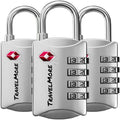 Luggage Locks TSA Approved, 4-Digit Travel Combination Locks | TSA Accepted, Easy to Use, Compact, Lightweight, Durable, Zinc Alloy Body, for Suitcases, Backpacks, Zippers, 3-Pack, Silver by TravelMore